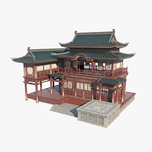 Large stage of ancient Asian architecture 3D model
