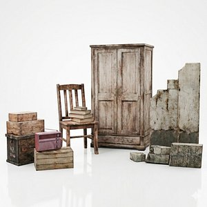3D Vintage  Abandoned Furniture Pack - 12 PBR Game-Ready Assets model