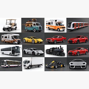 Vehicles 3D Model Collection Car Ship Go Kart Golf Cart Pirate Ship Pack