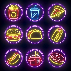 Fast food neon signs set