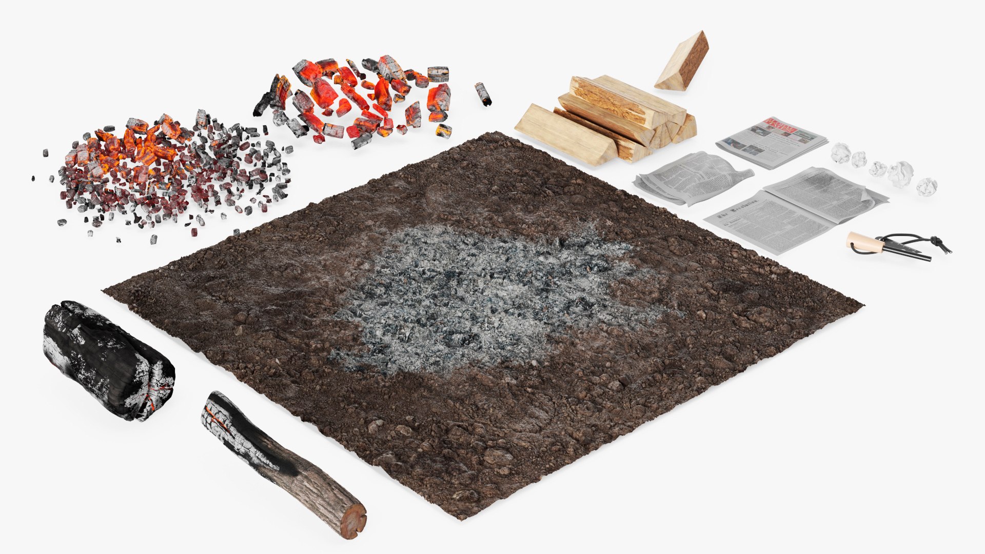 3D Bushcraft Fire Starting Set With Wood And Ferro Rod Model ...