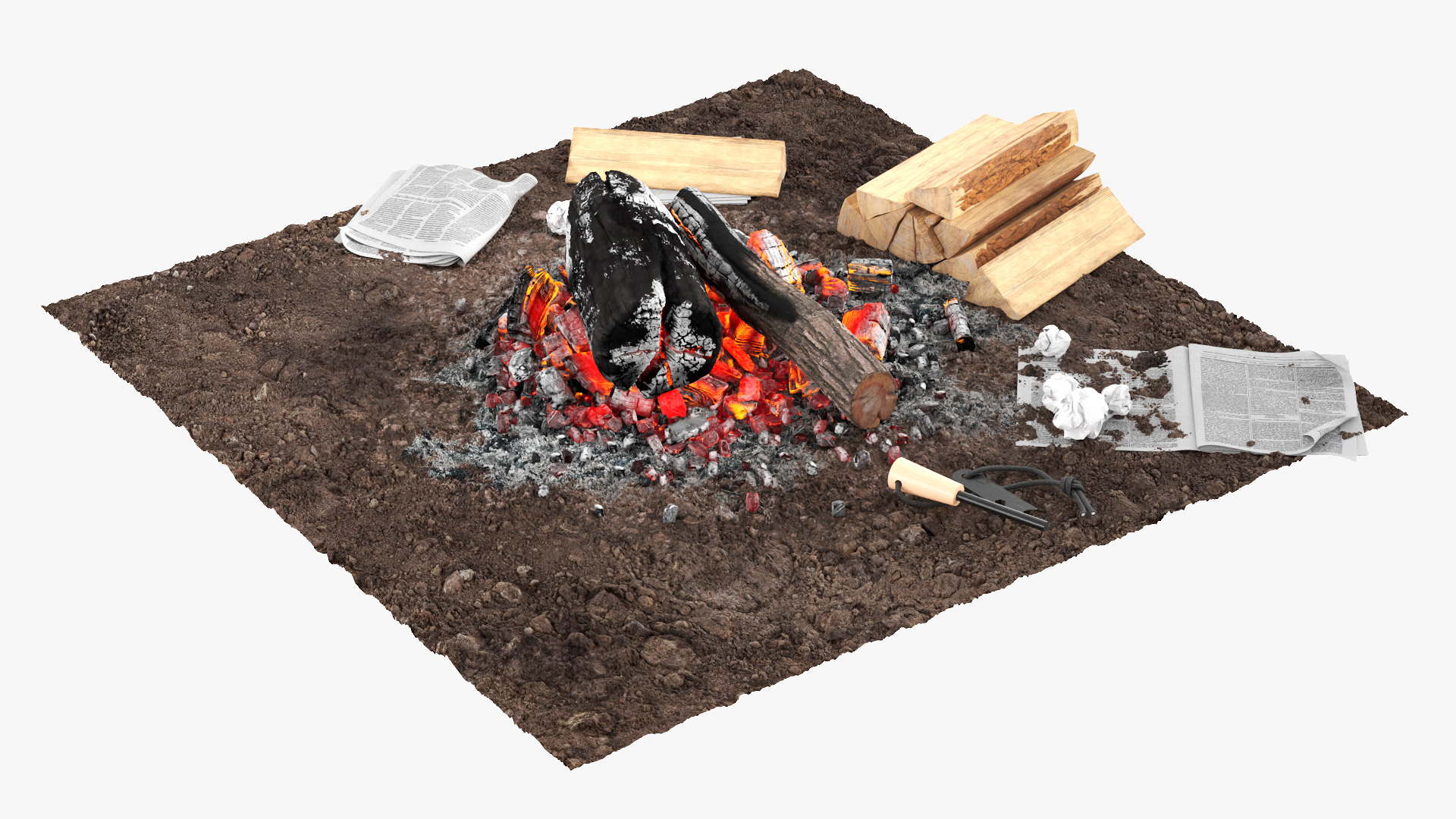 3D Bushcraft Fire Starting Set With Wood And Ferro Rod Model ...