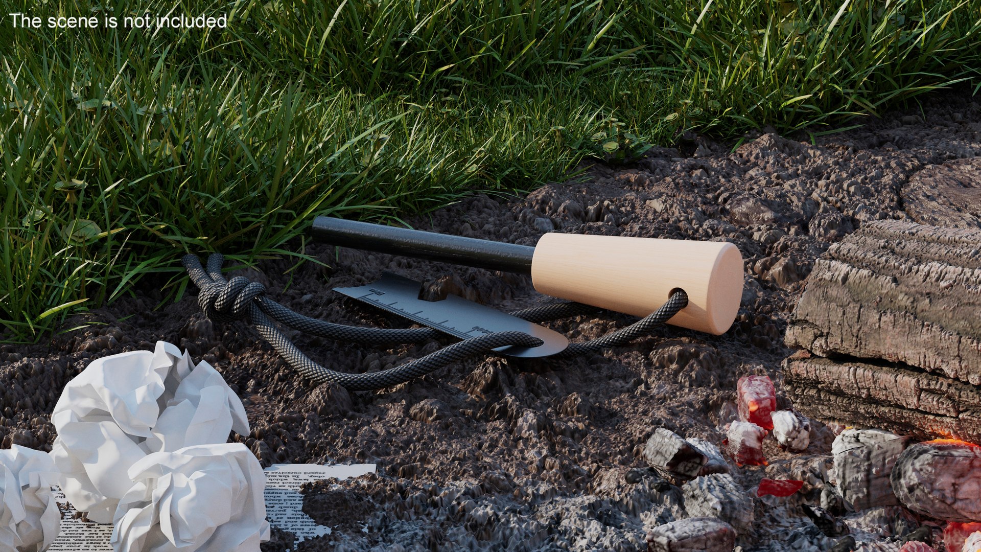3D Bushcraft Fire Starting Set With Wood And Ferro Rod Model ...