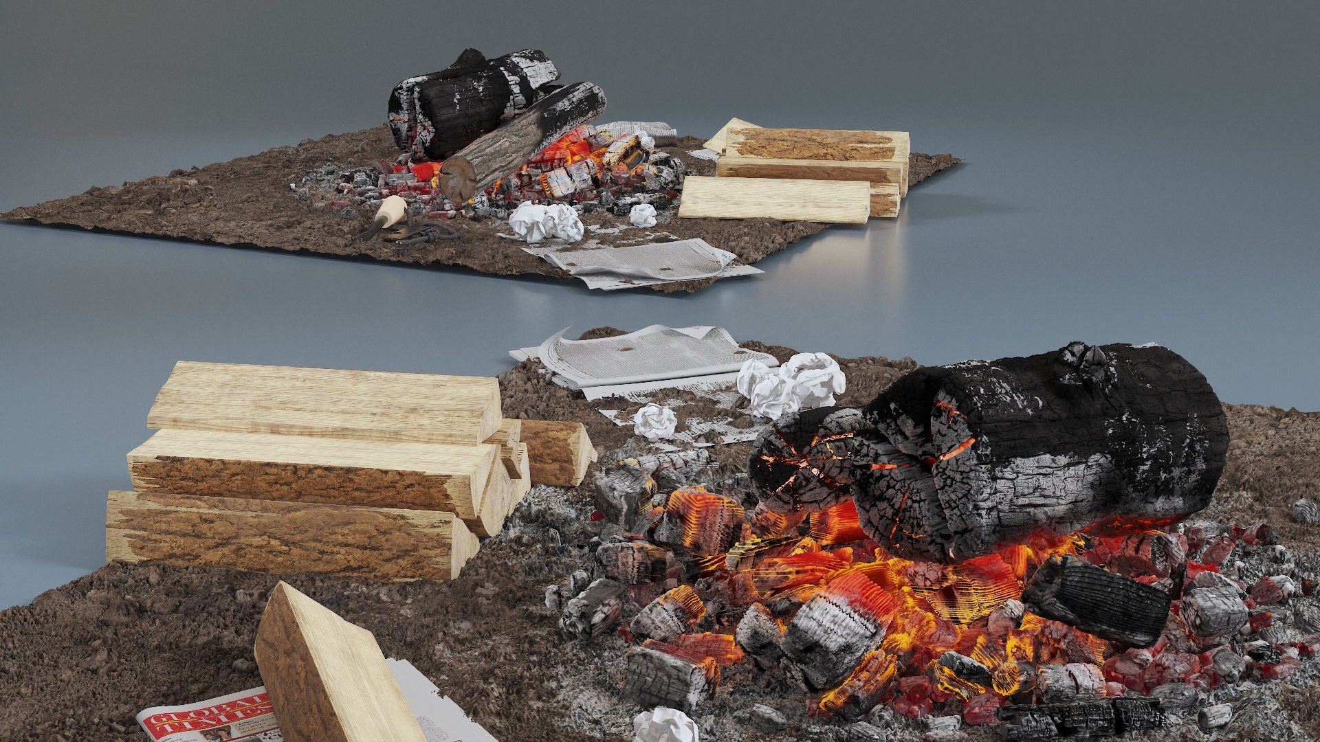 3D Bushcraft Fire Starting Set With Wood And Ferro Rod Model ...