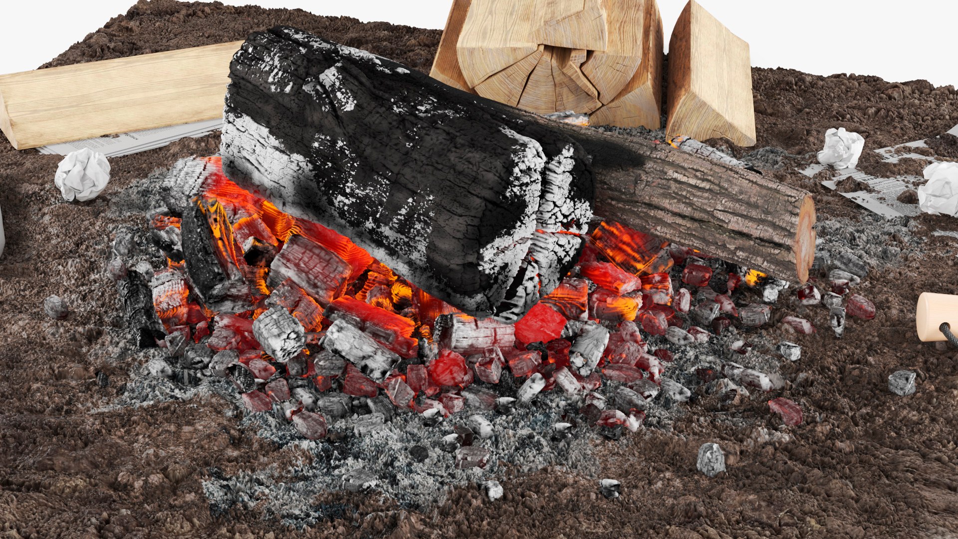 3D Bushcraft Fire Starting Set With Wood And Ferro Rod Model ...