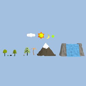 low poly cartoon Nature element collection