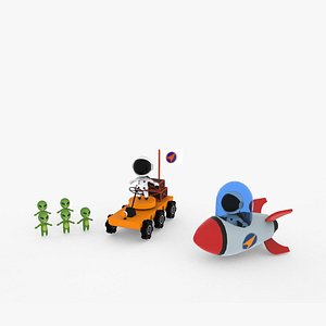 Astronaut And Aliens Cartoon 3D model