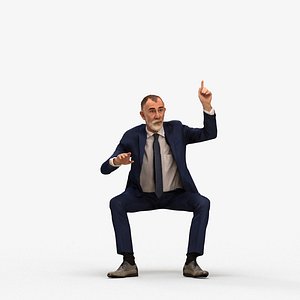 00552Anthony010 - Senior Caucasian man crouching while presenting in office wearing transitional att