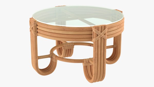 玻璃顶圆形藤条咖啡桌3d模型 Turbosquid, Round Rattan Coffee Table With Glass Top