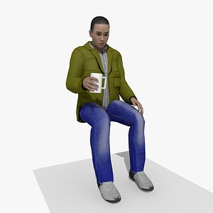 Euro Casual Man Sitting and Drinking Animation 3D model