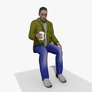 Euro Casual Man Sitting and Drinking Animation