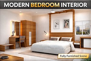 3D model Modern Bedroom Interior Scene  Photorealistic Hotel Room  Vray 3ds Max FBX OBJ