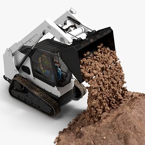 3D Skid Steer Loader with Operator and Pile of Soil Rigged