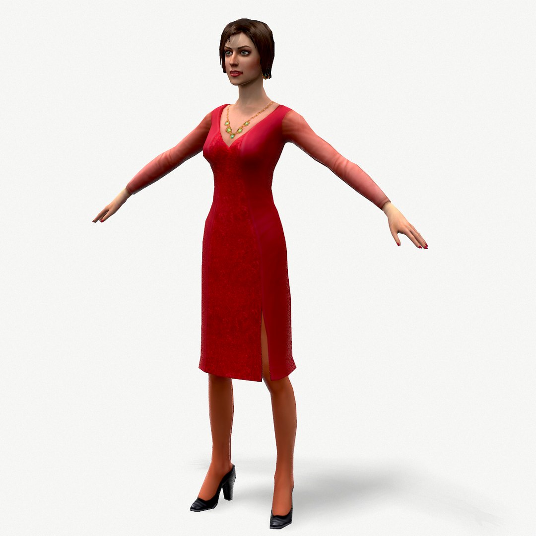 Lady in red dress 3D model - TurboSquid 2102093