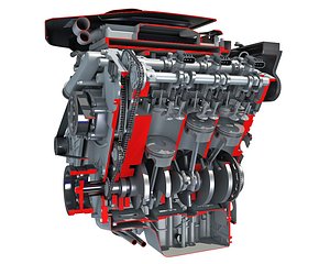 3D sectioned v6 engine animation