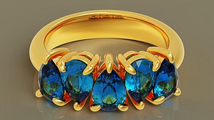Prong set pear shape diamond five stone ring