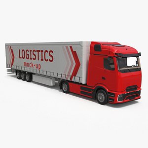 Red Electric Truck with Mockup Design Trailer 3D model