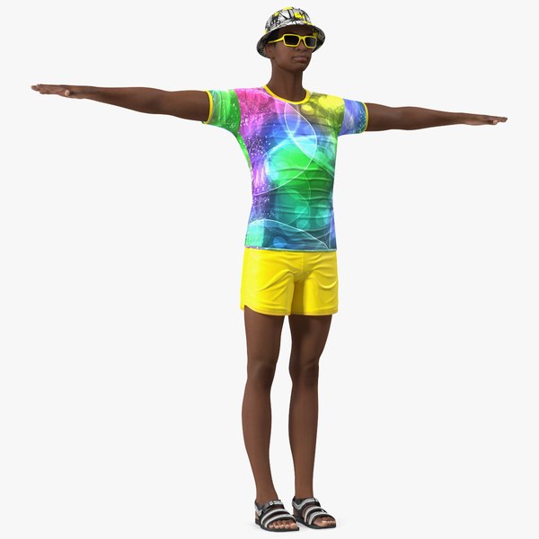 Light Skin Teenager Beach Style T Pose 3D model