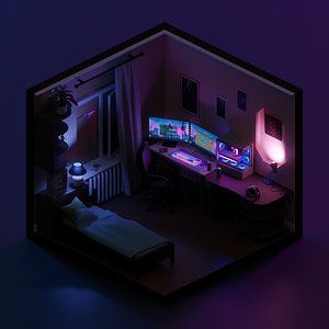 Cozy Gaming Room - Isometric Low Poly Scene