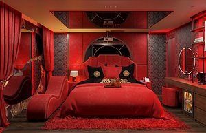 Luxury Love Romantic Red Hotel Suite Vray ready