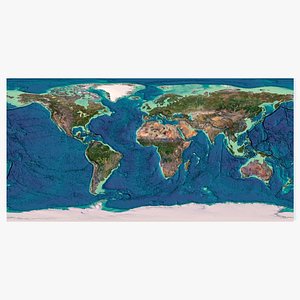 World Map with Detailed Relief and Ocean Floor