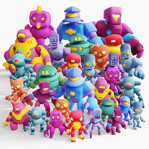 3D model Cartoon Robots Pack 01