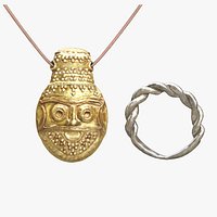 Viking Odin Gold Pendant Necklace and Twisted Silver Ring Set