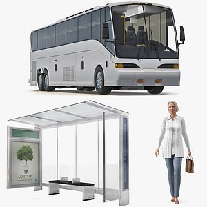 Bus Stop with Elderly Lady Rigged Collection for Cinema 4D model