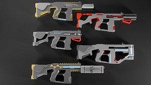Stylized Sci-Fi SMG v1 -5 Variations Game Ready model