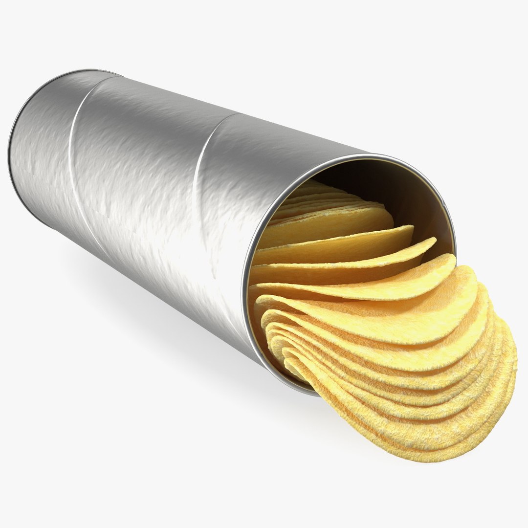 Open Foil Tube of Potato Chips 3D model preview