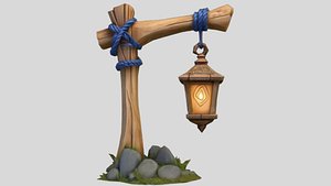 Stylized Wooden Lantern Post  Game Ready Fantasy Prop GLB  FBX  OBJ model