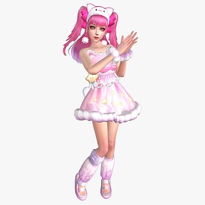 3D New Year Christmas Girl Rigged Animated Low Poly model