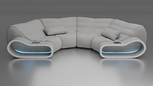 3D Futuristic Curved Sofa 3D Model with LED Accent Lighting Modern Sectional Couch
