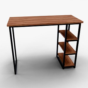 Compact Study Desk with Side Rack Modern Home Office Furniture 3D model
