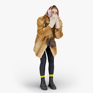 Elegant Woman Blowing Kiss in Fur Coat