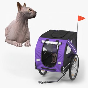3D model Bicycle Pet Trailer Violet with Sphynx