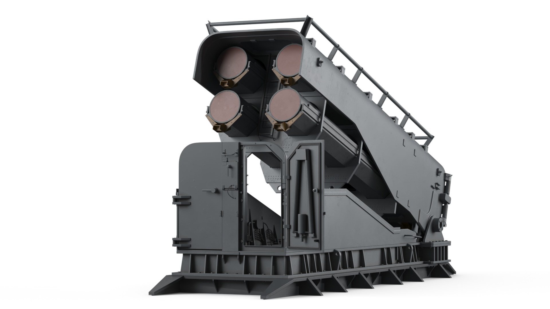 Naval Mk143 Launcher System Gray Rigged 3D model for industrial visualization, technical presentation, simulation, product rendering, and animation