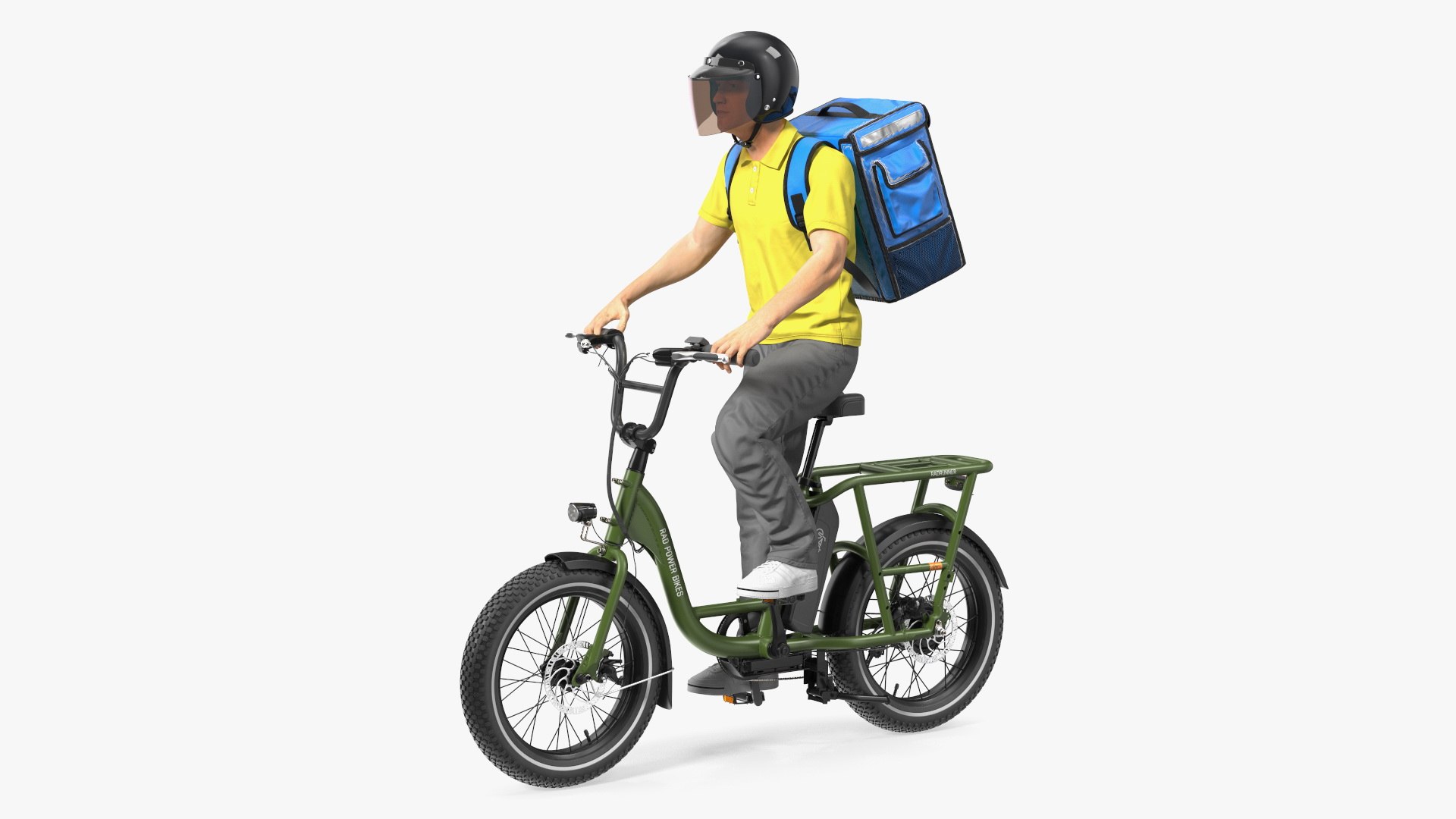 Deliveryman Rides on E-Bike RadRunner 3D model preview