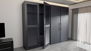 Modern Wardrobe Elegant Closet Black 3D model