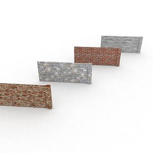 Low Poly Modular Concrete and Brick Wall Set - Game-Ready 3D Model 3D model