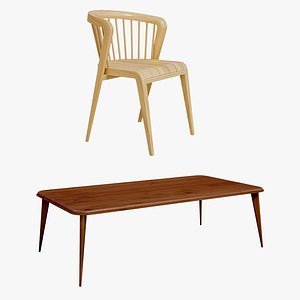 Wooden Chair With Table 3D model