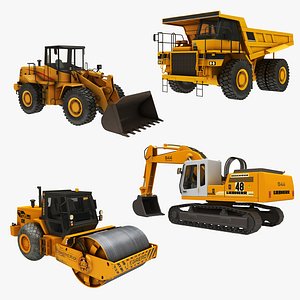 3D crawler excavator steamroller loader model