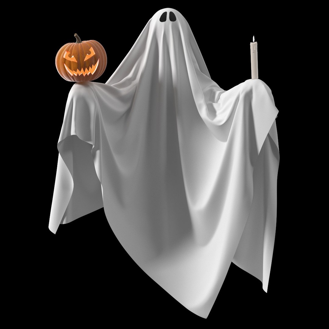 Floating Ghost with Jack o Lantern and Candle 3D model preview