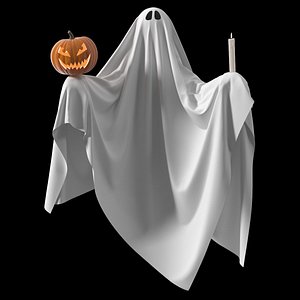 Floating Ghost with Jack o Lantern and Candle model