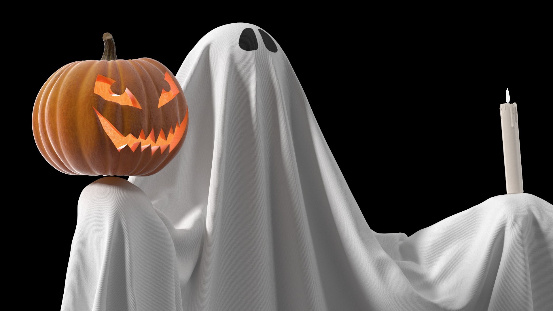 Floating Ghost With Jack O Lantern And Candle Model - TurboSquid 2384782