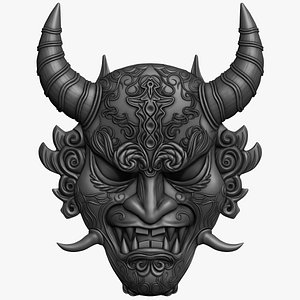 Oni mask Japanese demon - bas-relief for CNC router or 3D printer