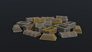 Low-poly cartoon medieval old chests kit 3D