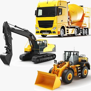 Three Detailed Construction Vehicles