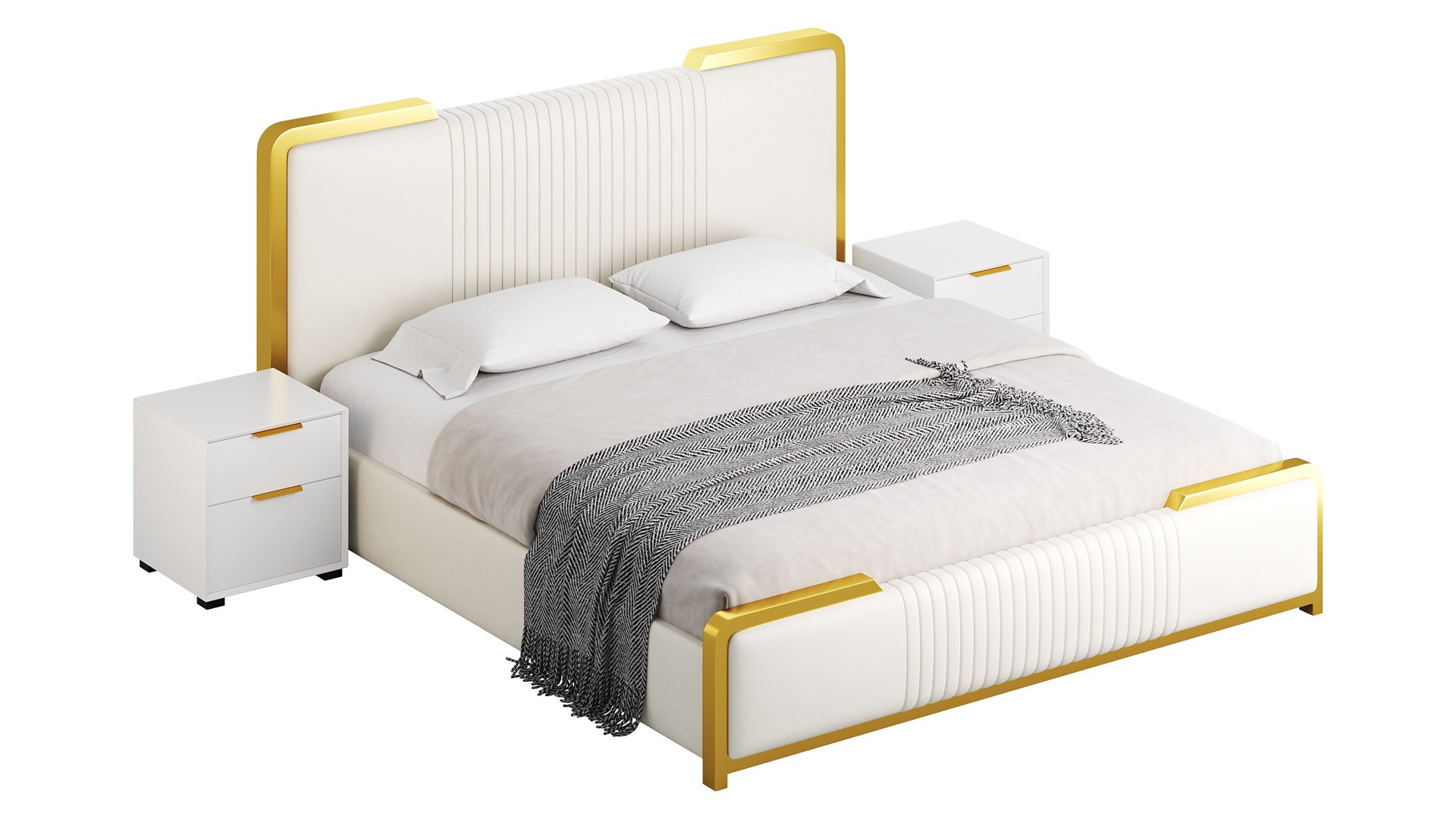 Glamorous White Wood Upholstered Bed I 3D Model - TurboSquid 2225090