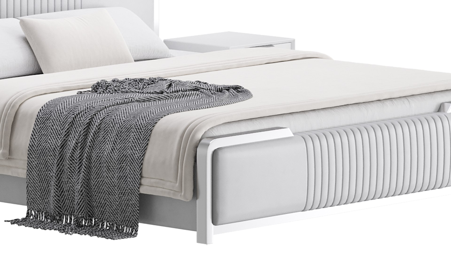Glamorous White Wood Upholstered Bed I 3D Model - TurboSquid 2225090